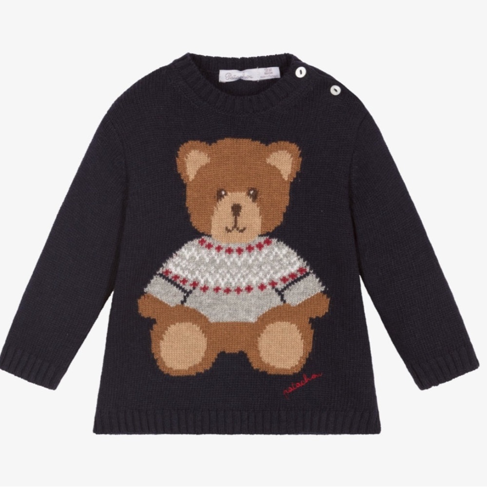 Patachou Baby & Toddler Boys Navy Teddy Bear Knit Sweater Size 6Y